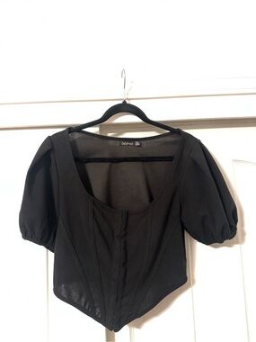 Boohoo Black Corset Puff Sleeve Top